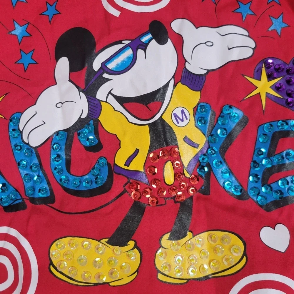 Disney Mickey Mouse Red Bomber Sequin‎ Jacket Girl Youth Large Retro Vintage